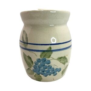 Vtg Marshall Pottery Kenneth Wingo Blue Stripe Pottery Crock Vase Grapes 6"